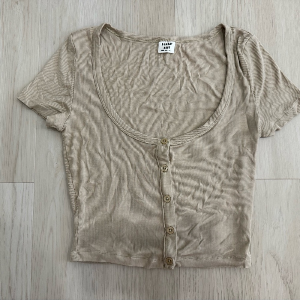 Aritzia Sunday Best Crop Top HOLLY TOP 2XS Olive Beige
